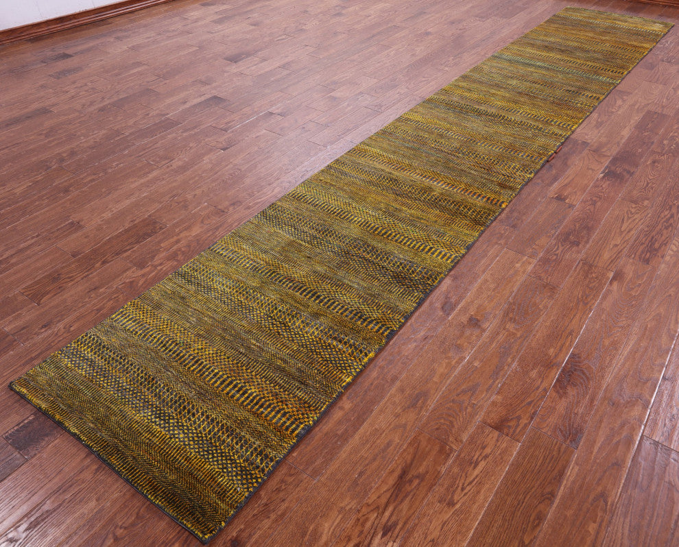 2' 7" X 15' 10" Runner Super Savannah Gabbeh Handmade Wool & Silk Rug - Q13064