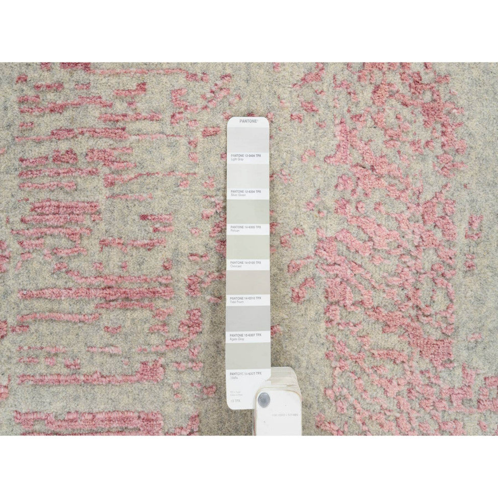 Rose Pink, Wool and Art Silk Jacquard Hand Loomed, Square Rug, 10'0"x10'2"