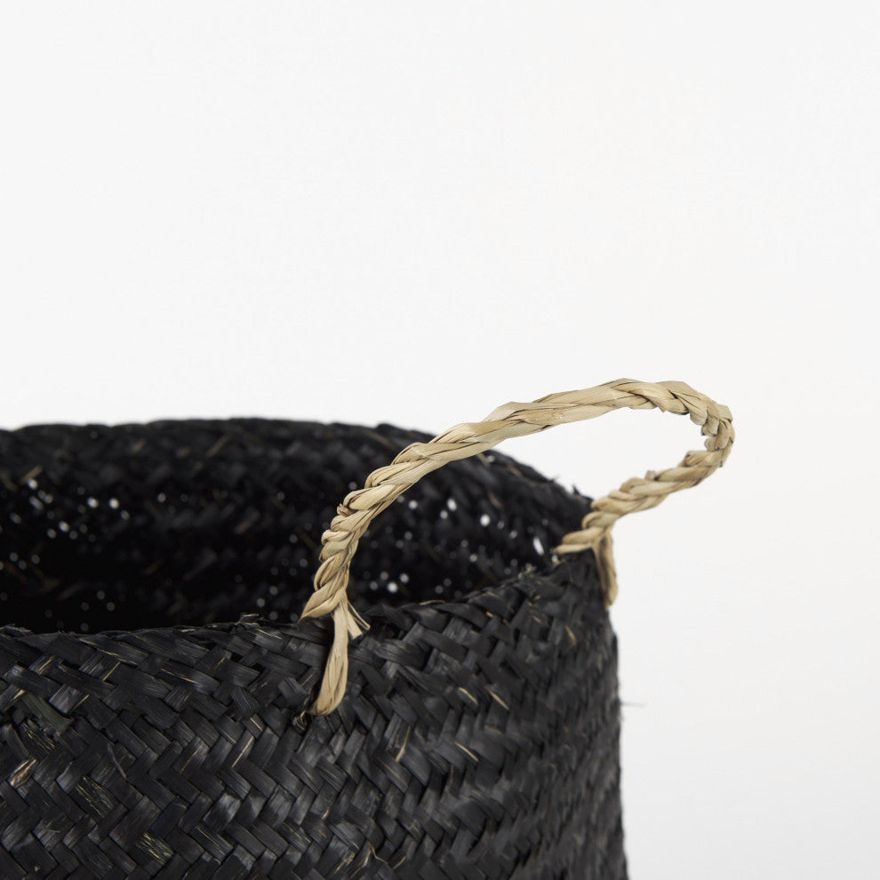 Set of Three Black Wicker Storage Baskets