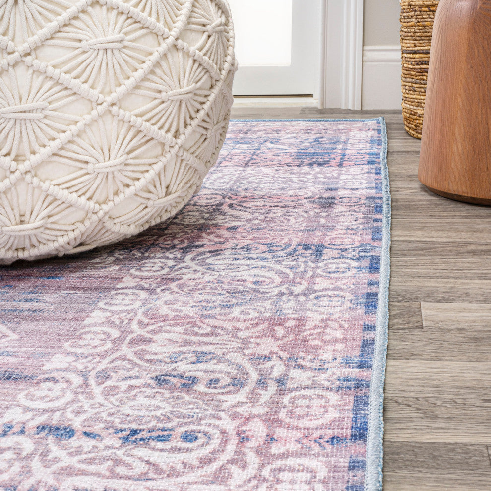 Regis Bohemian Medallion Machine Washable Indoor Area Rug, Blue, 5 X 8