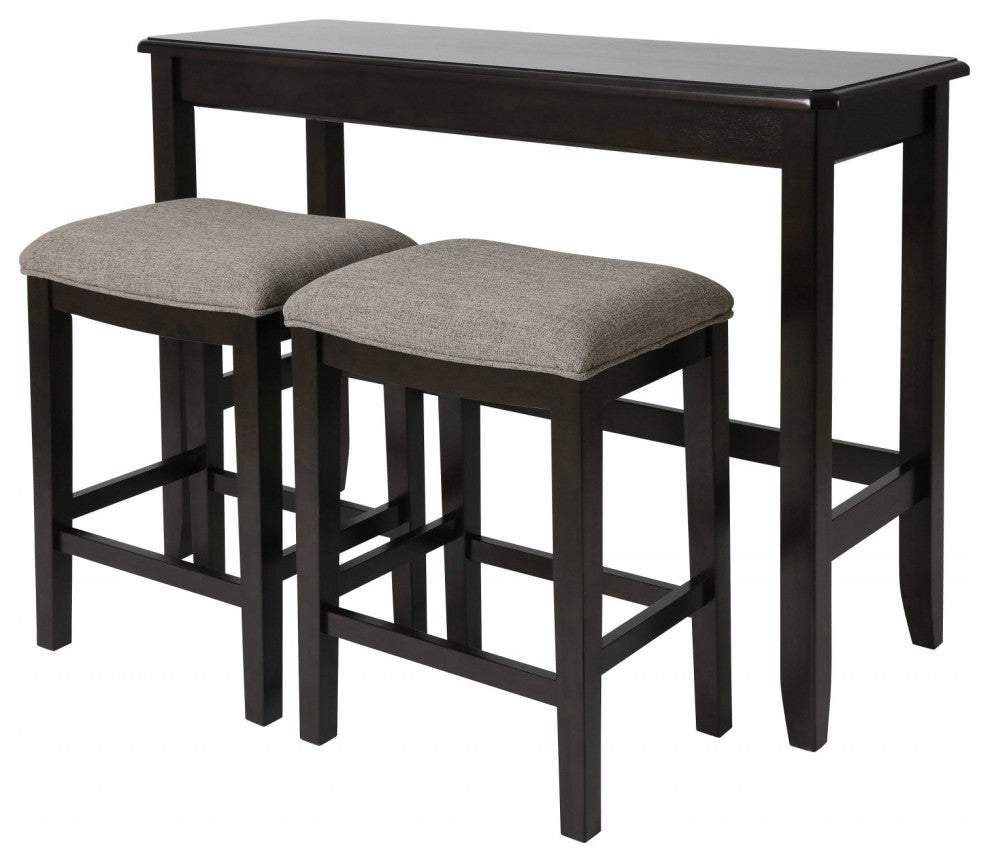 HomeRoots Perfecto Espresso Finish Sofa table With Two Bar Stools