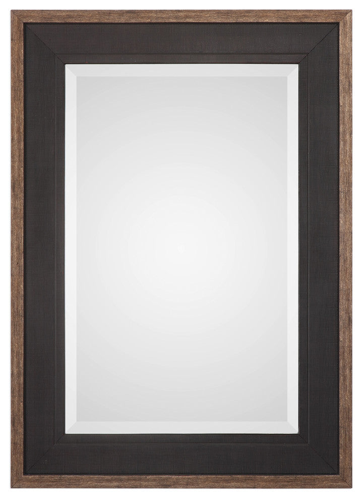 Rustic Black Bronze Classic Pine Wood Wall Mirror, 42" Vanity Textured Mesh