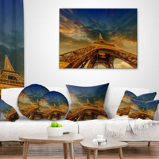 Dramatic Sky Above Paris Paris Eiffel Towerin Paris Cityscape Pillow, 18"x18"