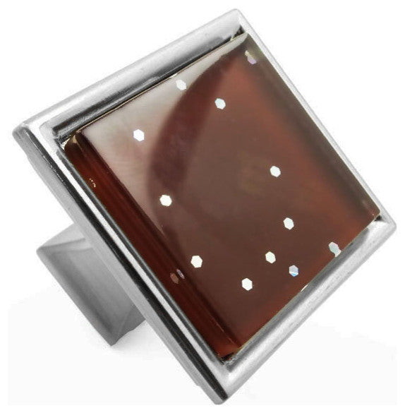 Brown Iridescent Dots Crystal Glass Brushed Nickel Madison Classic Knob