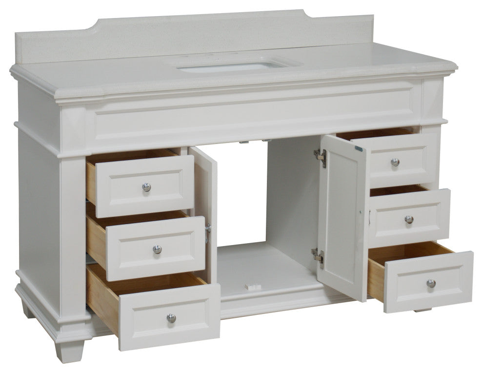 Elizabeth 60" Bathroom Vanity, Base: White, Top: Quartz, Single Vanity