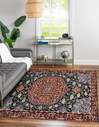 Hand-Knotted Wool Navy/Red Traditional Classic Oushak Rug, 6'x9'