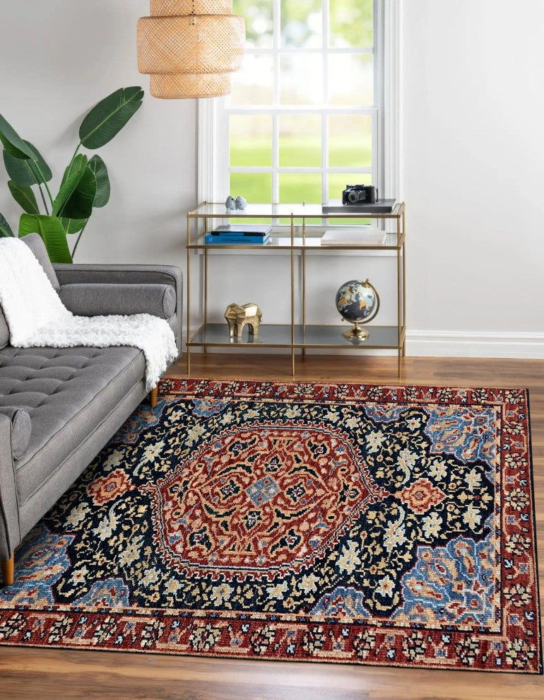 Hand-Knotted Wool Navy/Red Traditional Classic Oushak Rug, 6'x9'