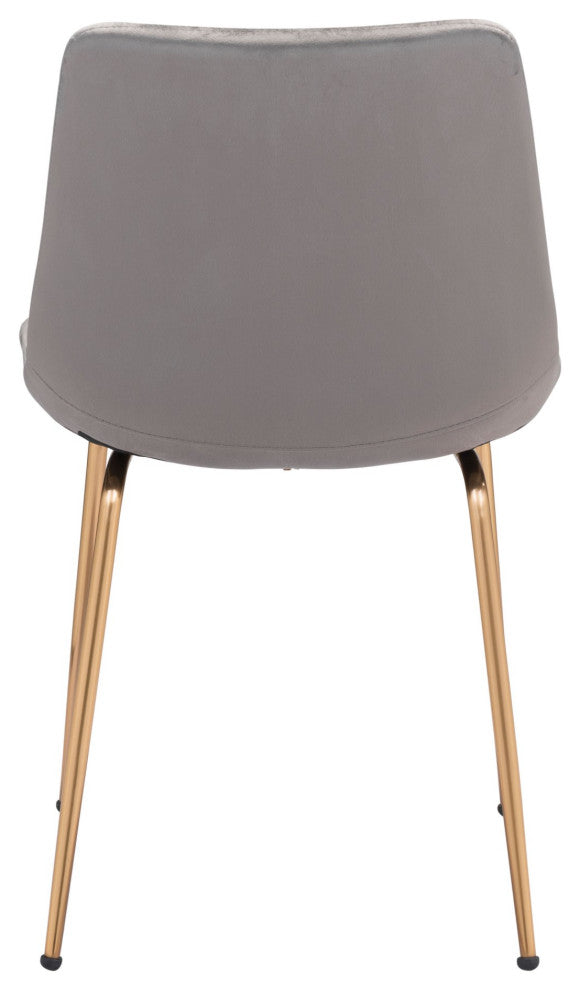 Dining Chair, Set of 2, Steel Metal, Fabric, Gray, Gold, Cafe Bistro