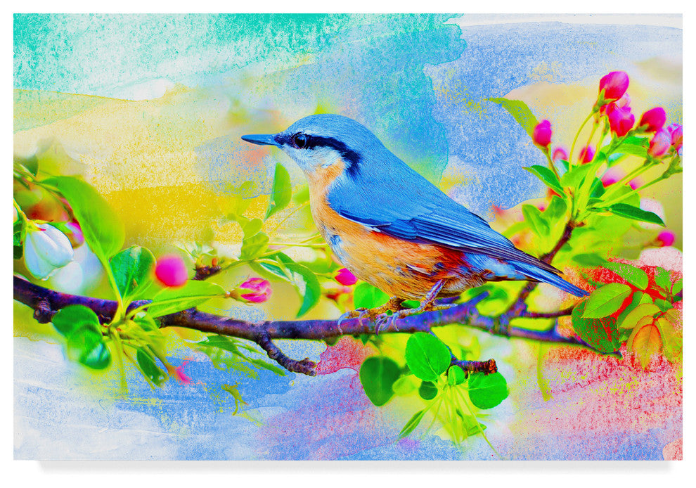 "Spring Flowers And Bird 6" by Ata Alishahi, Canvas Art, 22"x32"