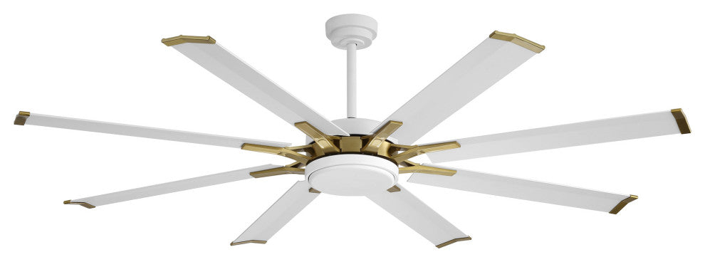 Modern Industrial 8-blade DC Motor Ceiling Fan with Remote Control, White/Gold, 72", Without Light