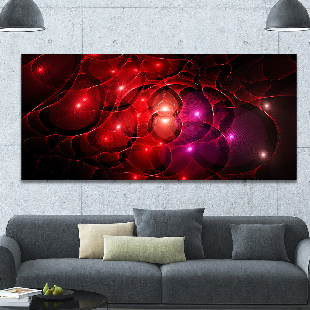 Red Fractal Space Circles, Oversized Abstract Canvas Art Print, 60x28