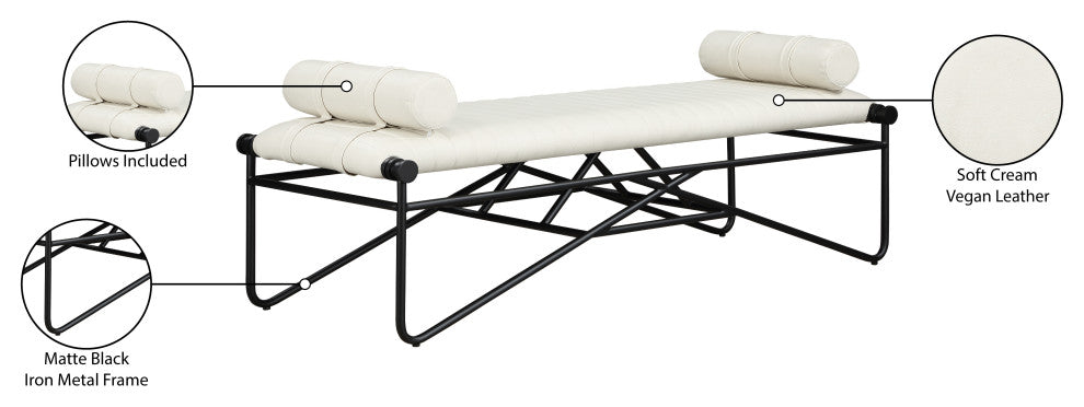 Gatsby Vegan Leather Upholstered Bench, Cream