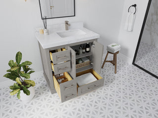Boston 36" Right Offset Bath Vanity in Elephant Skin Gray 2" Viola Brown