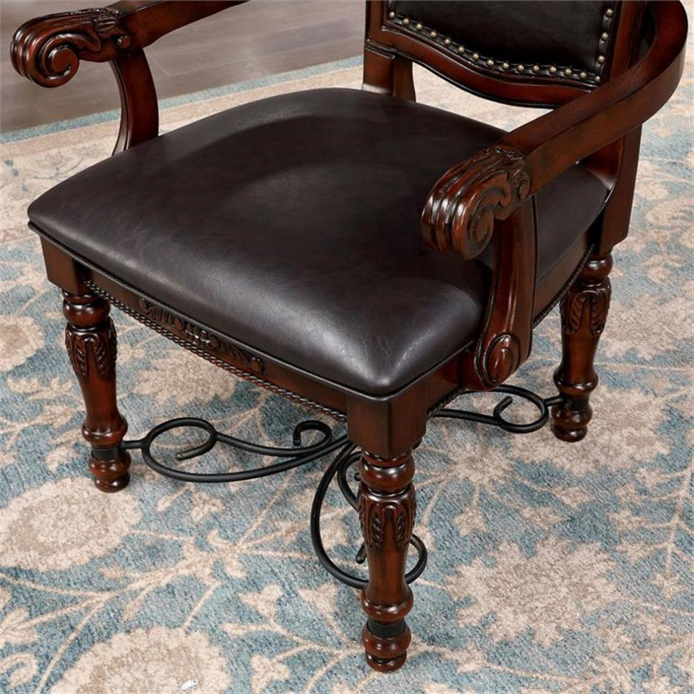 Furniture of America Exa Traditional Wood Padded Armchair in Cherry (Set of 2)