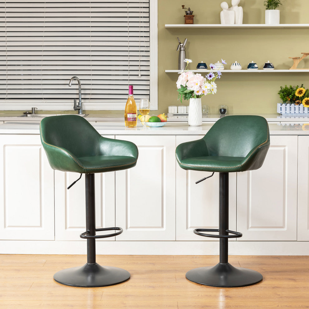 Hunter Green Vintage Leatherette Bar Stool, Set of 2