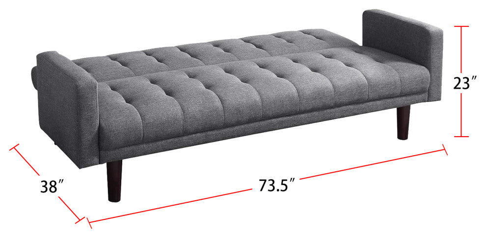 Sofa Bed with Square Arms, Gray and Walnut