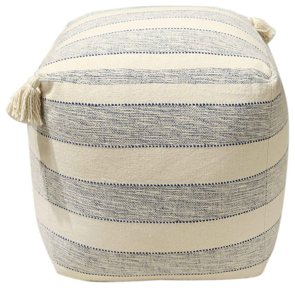 White Hand-woven Parson Pouf, 18" Cube
