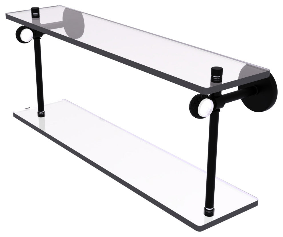 Clearview 22" Two Tiered Glass Shelf with Twisted Accents, Matte Black