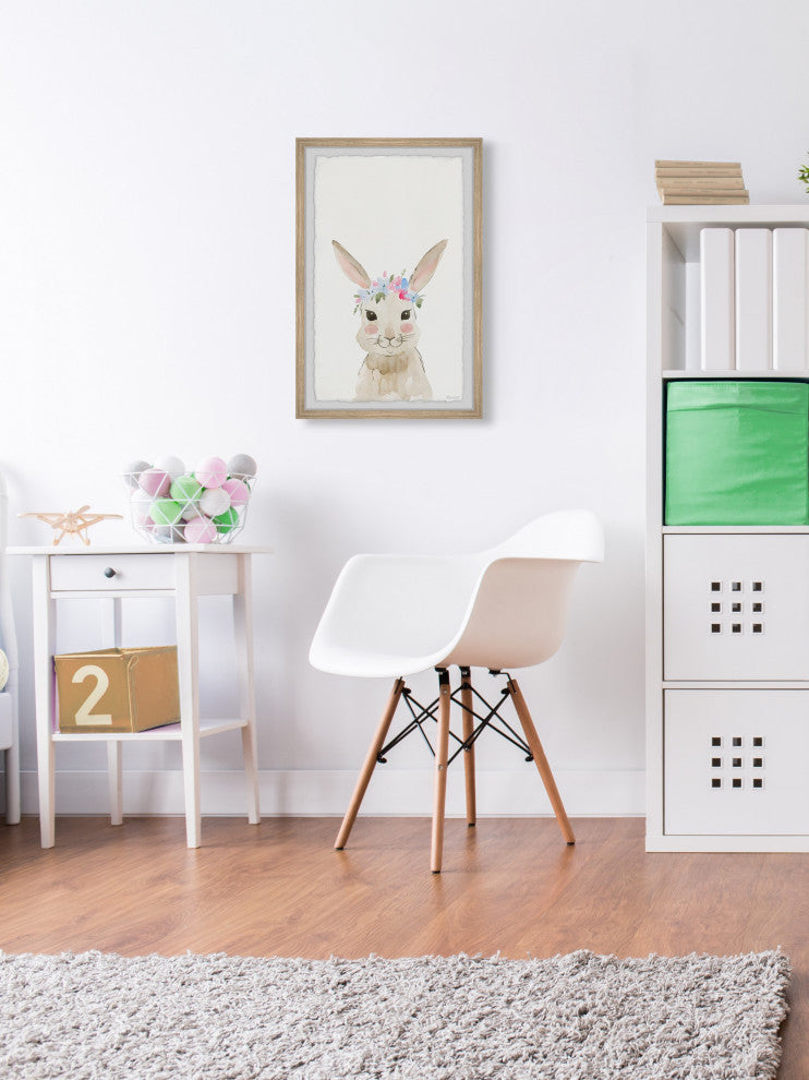 "Bunny Flower Crown" Framed Painting Print, 16x24