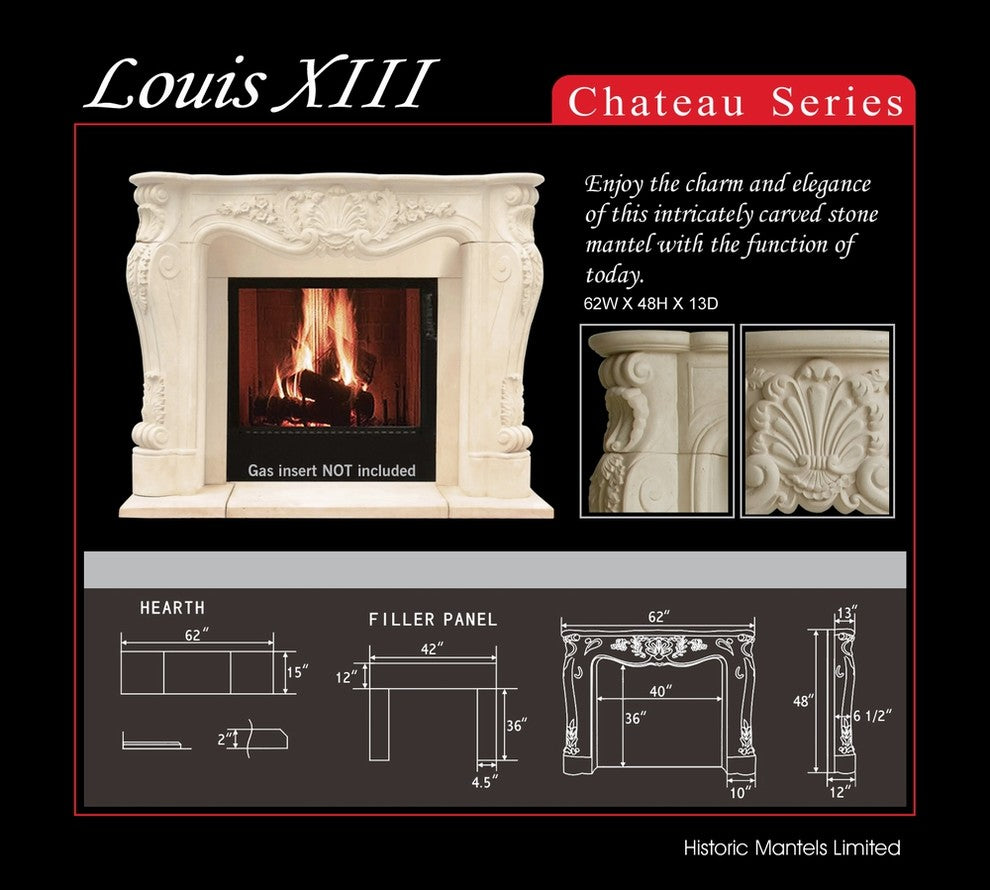 Chateau Series Louis Cast Stone Fireplace Mantel