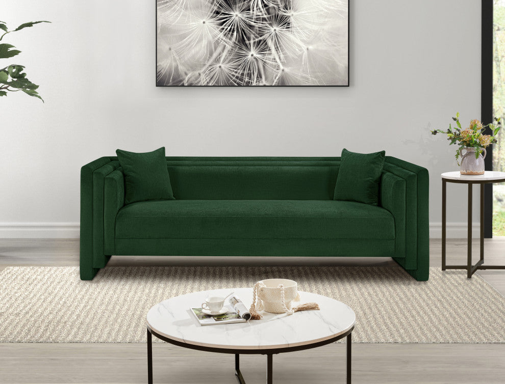 Everett Upholstered Sofa, Green, Chenille Fabric