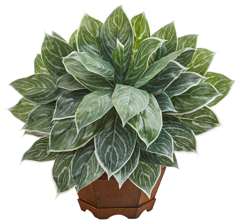 18" Silver Aglaonema Artificial Plant, Decorative Planter, Real Touch