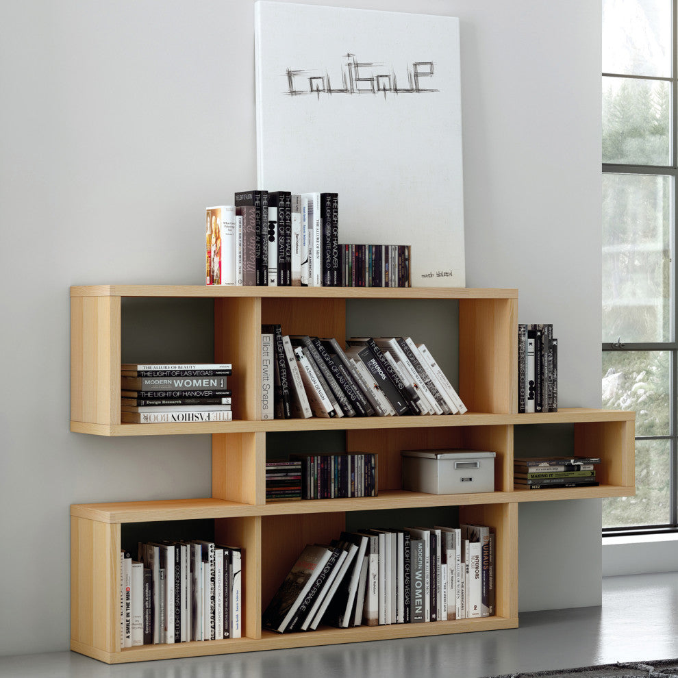 Contemporary Modular Display 2 Tone Shelves, Oak Frame/Oak Backs