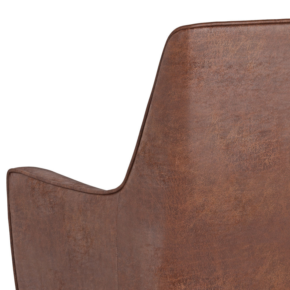 Robson Accent Chair, Faux Leather, Distressed Saddle Brown
