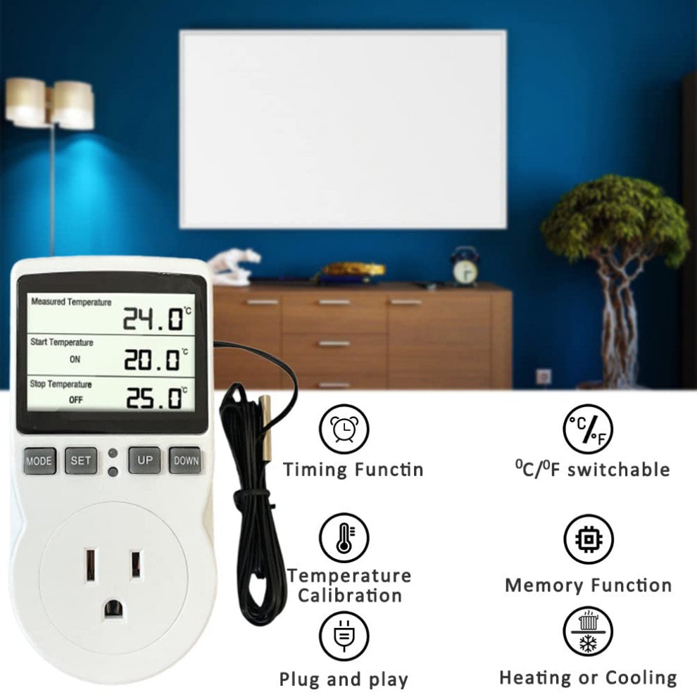 Plug in Thermostat Temperature Controller Electric Digital Thermostat Heating.