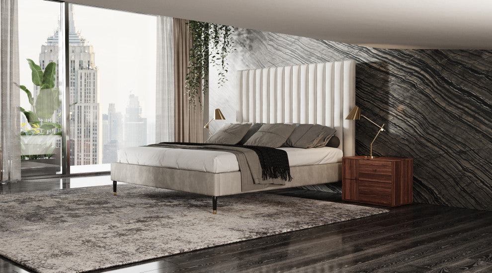 Modrest Hemlock Contemporary White Fabric Bed, Eastern King