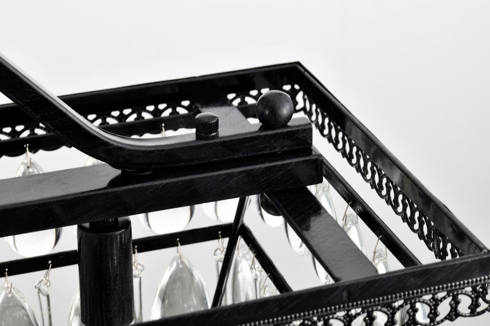 6-Light 40 in. Antique Black Rectangular Crystal Chandelier Dining Room Fixture