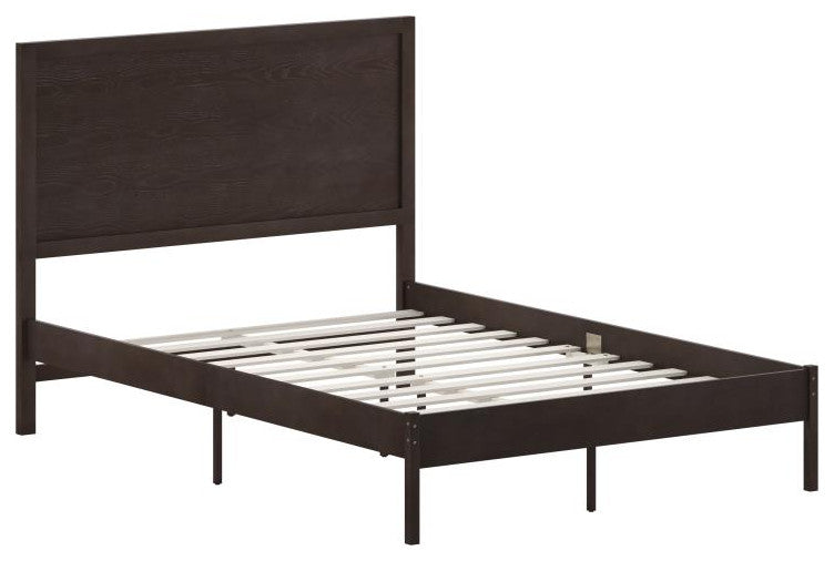 Asher Solid Wood Platform Bed with Wooden Slats and Headboard, Dark Brown, Full