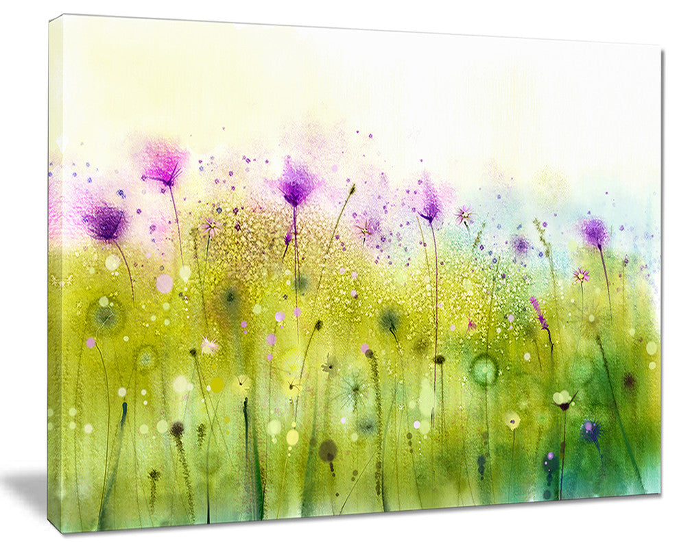 "Green Purple Abstract Cosmos of Flowers" Flower Wall Art, 40"x30"