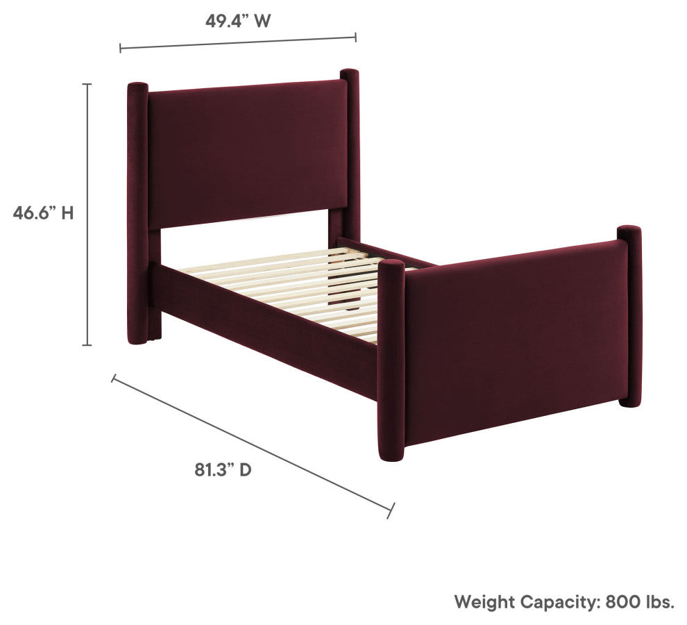 Rael Performance Velvet Twin Platform Bed, Mulberry