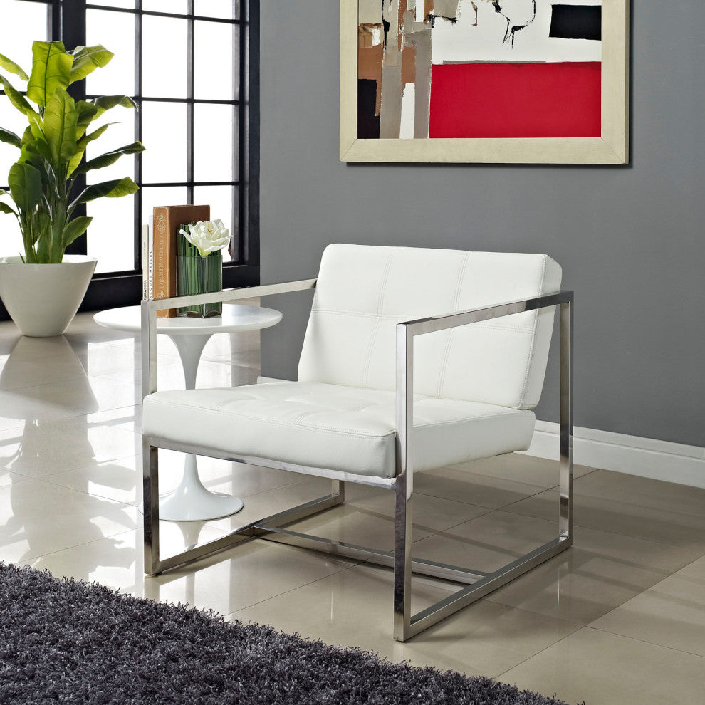 Modern White Hover Upholstered Vinyl Lounge Chair