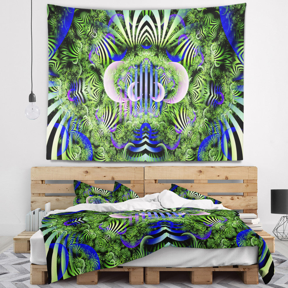 Green Magical Fairy Pattern Floral Wall Tapestry, 80"x68"