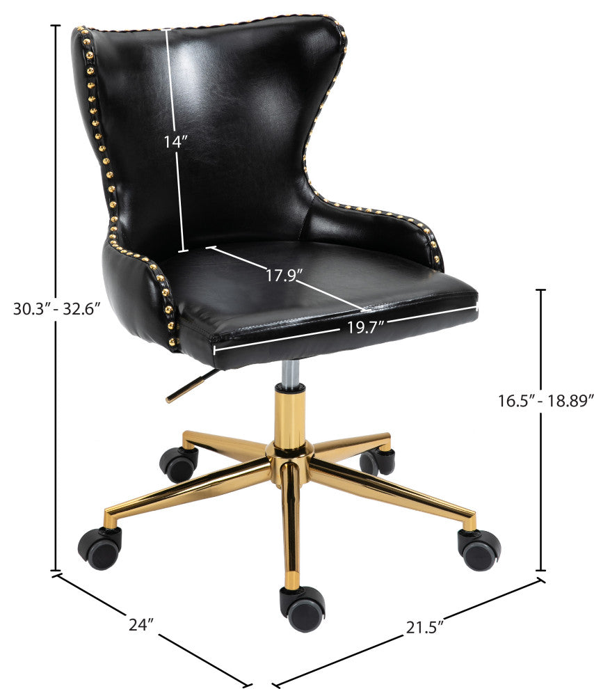 Hendrix Swivel and Adjustable Vegan Leather Office Chair, Black, Rich Gold Base