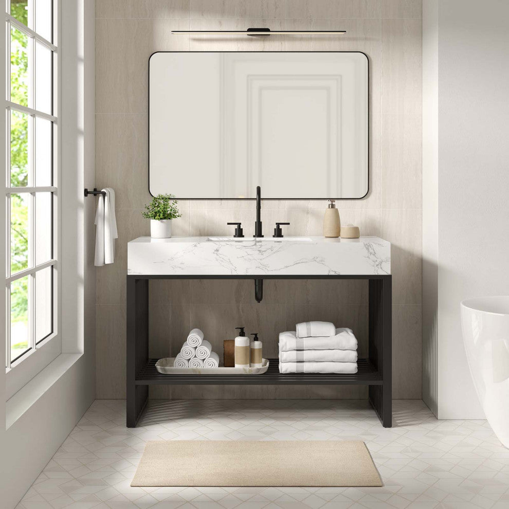 Gridiron 48" Bathroom Vanity, White Black