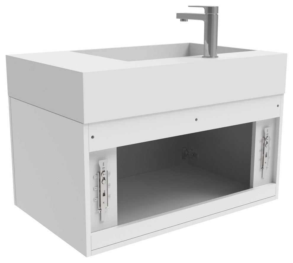 CastelloUSA Amazon 30" Left Wall Mounted Bathroom Vanity Set, White, White Top, Brushed Nickel