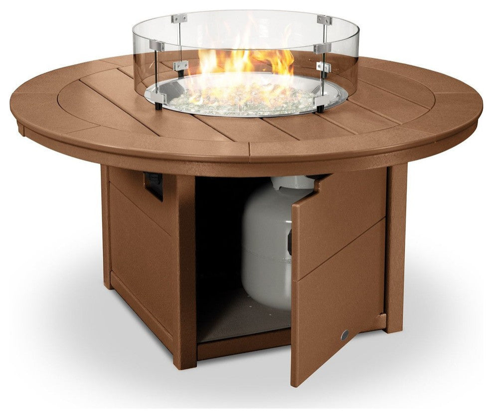 Polywood Round 48" Fire Pit Table, Teak