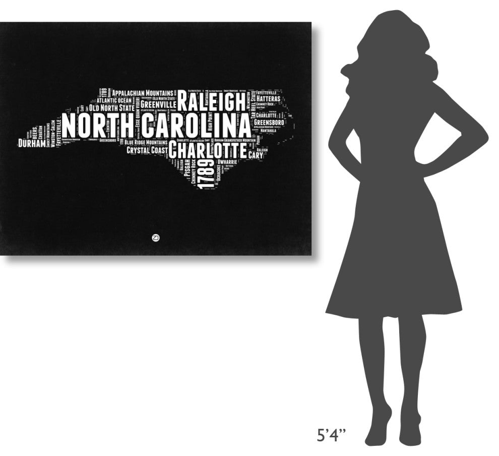 "North Carolina Black and White Map" Fine Art Print
