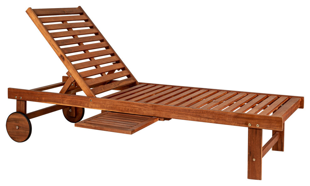 Seabrook 69"x24" Outdoor Acacia Lounger With Cushion, 5-Position, Light Brown