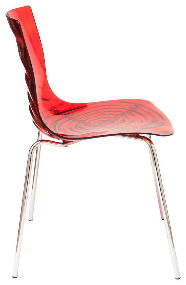 LeisureMod Modern Astor Plastic Dining Chair, Set of 4 Transparent Red