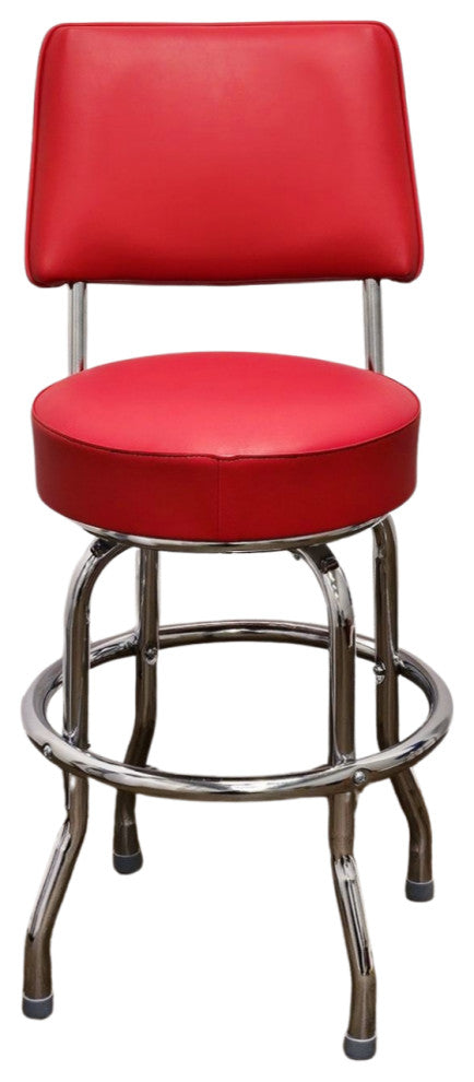 Retro Home Single Ring Upholstered 24" Swivel Counter Stool with Back, Red
