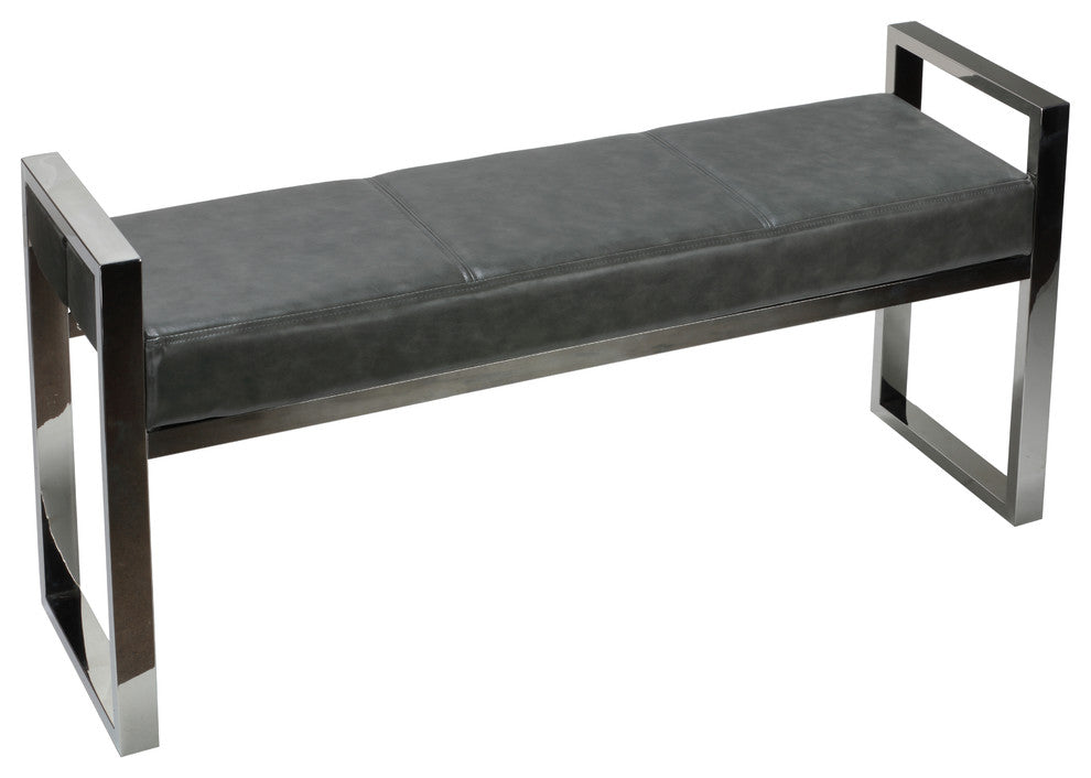 Cortesi Home Holden Contemporary Chrome Metal Entryway Bench, Antique Gray