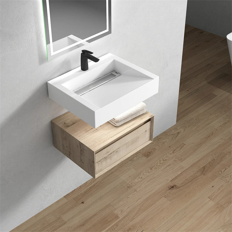 Alysa 24'' Floating Vanity, Acrylic Sink, Light White Oak