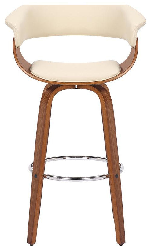 Julyssa 26 Counter Height Swivel Cream Faux Leather and Walnut Wood Bar Stool