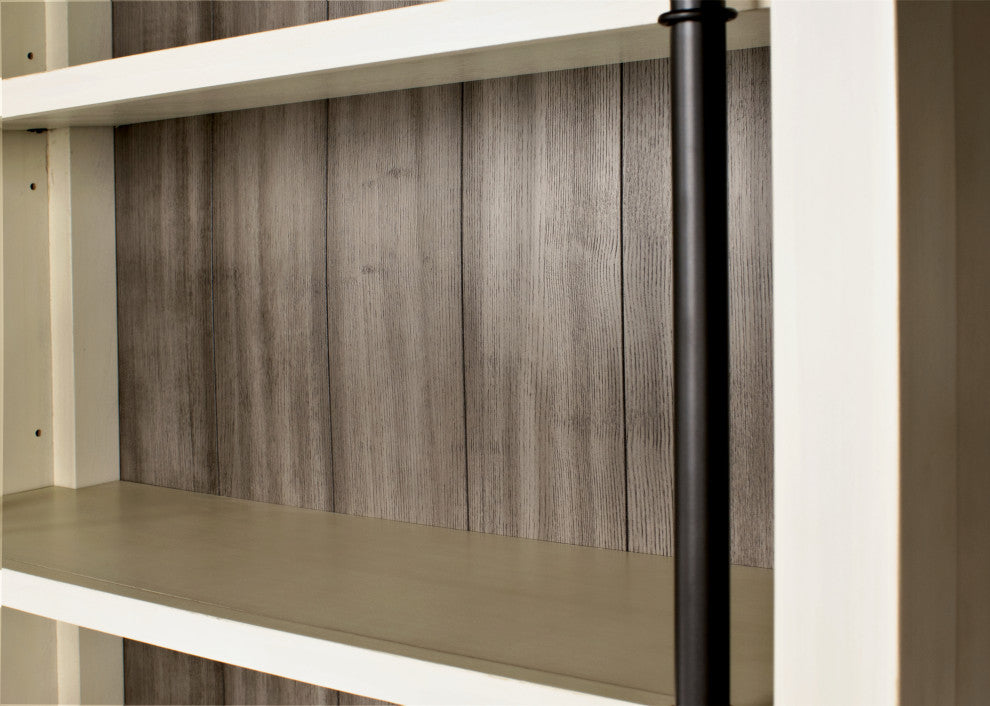 Fully Assembled 8' Tall Bookcase Wall With Ladder, Aged Chateau White