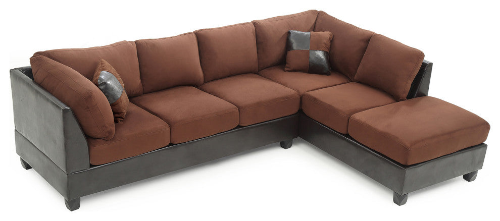 Pounder 111" W 2 Piece Velvet L Shape Sectional Sofa, Chocolate
