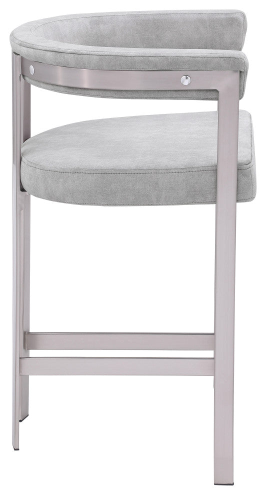 Marcello Upholstered Counter Stool, Grey, Velvet, Brushed Chrome
